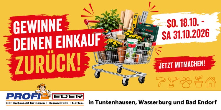 Werbebanner zum Gewinnspiel den Einkauf zurückzugewinnen.