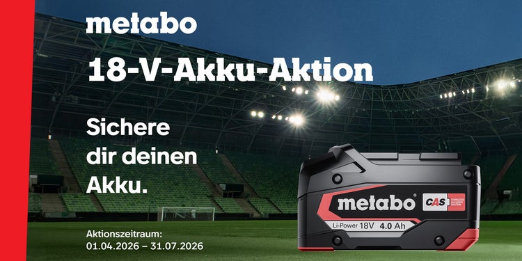 Banner für Metabo 18V Akku Aktion