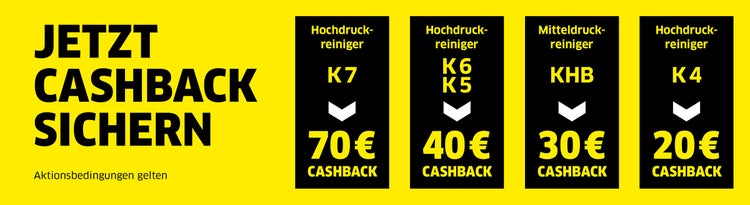 Grafik mit den diversen Hochdruckreinigern und des Cashbackbetrags