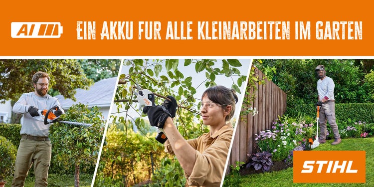 Überblicksbild mit 3 Akkugeräten von Stihl der Serie AI